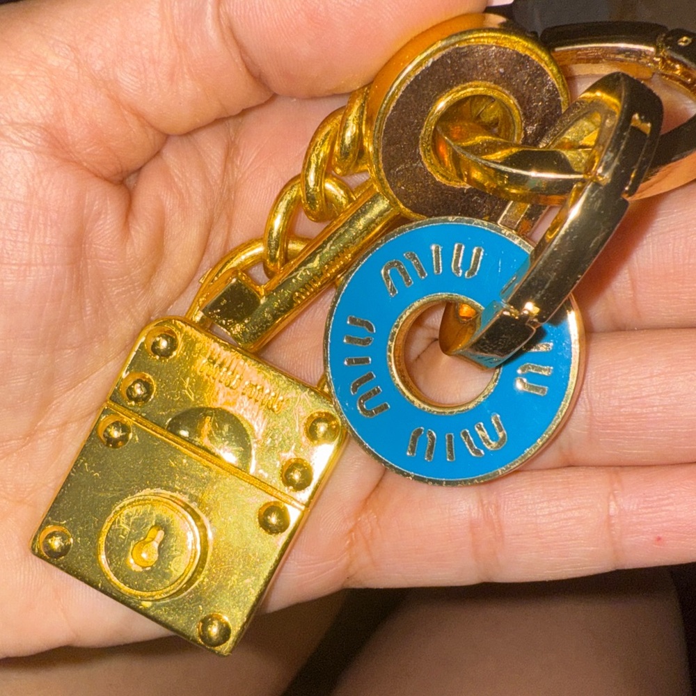 Miu Miu Gold and Blue Keychain with Lock Charm - Picture 2 of 3